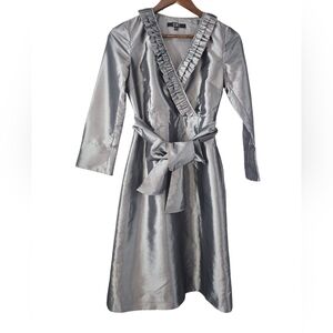 Alex Marie Wanda Slate Gray Boho Shantung Ruffled Socail Dress Size 2